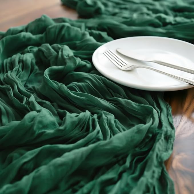 Emerald Green Cheesecloth Table Runner 120 Inches 10 Ft Gauze Table Runner | - Image 4