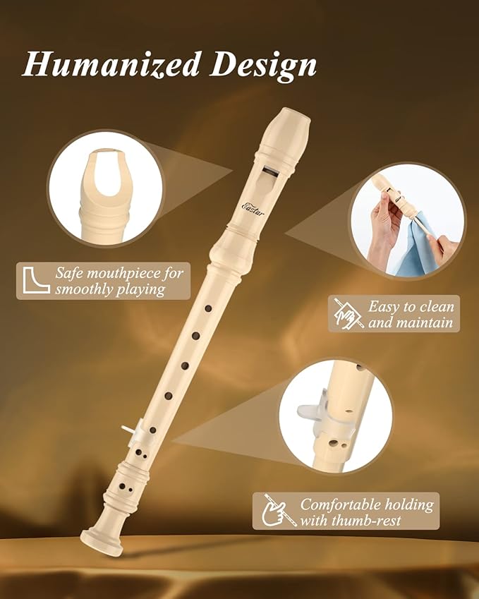 Eastar Soprano Recorder Instrument for Kids Beginners, German Fingering C Key with Cleaning Kit, Thumb Rest, Cotton Bag, Fingering Chart, ERS-21GN, Natural, School-Approved