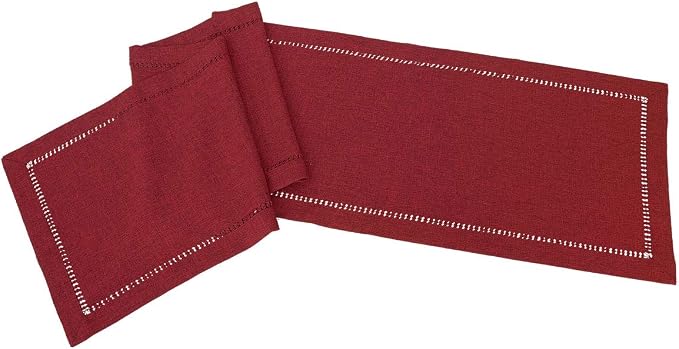 Grelucgo Handmade Hemstitched Polyester Rectangle Table Runners, Cranberry - Image 2