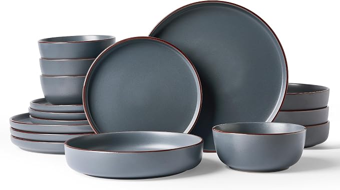 Famiware Mercury 16-Piece Stoneware Plates and Bowls, Charcoal | Dinnerware Set by Famiware