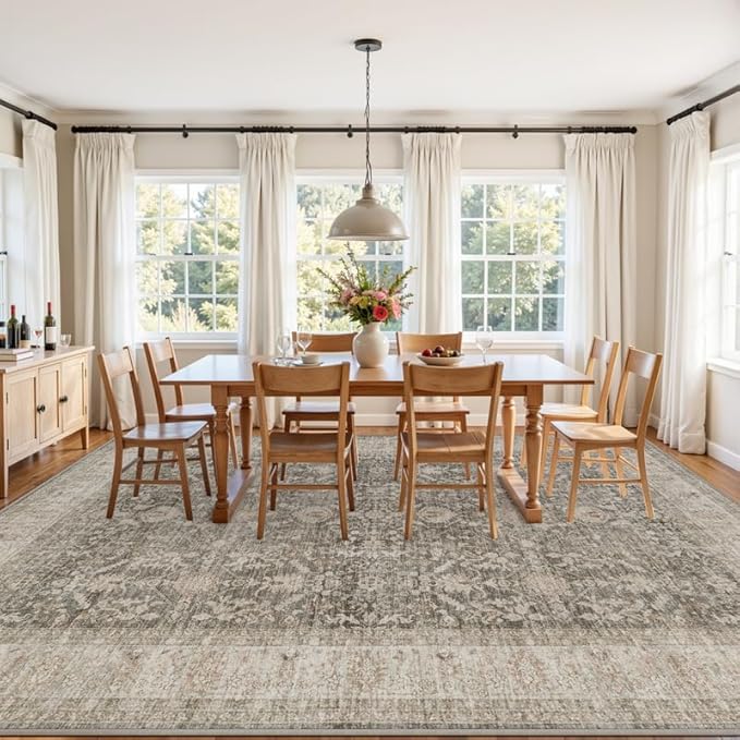 8x10 Area Rugs for Living Room: Vintage Boho Neutral Washable Rug Indoor Soft - Image 3