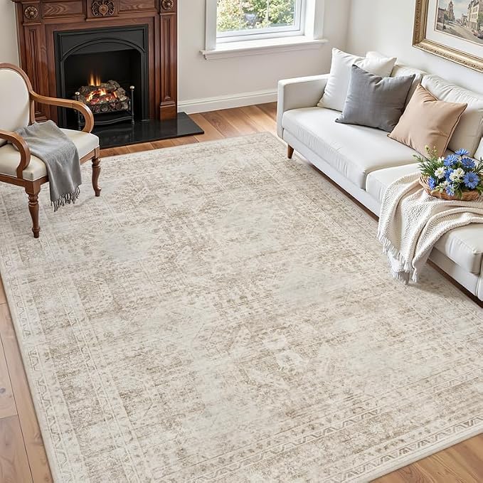 4x6 Area Rugs for Living Room: Vintage Boho Neutral Washable Rug Indoor Soft - Image 3