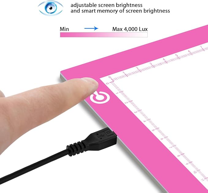 LitEnergy Portable A4 LED Copy Board Light Tracing Box, Pink Ultra-Thin Adjustable USB Power Artcraft LED Trace Light Pad for Tattoo Drawing, Streaming, Sketching, Animation, Stenciling