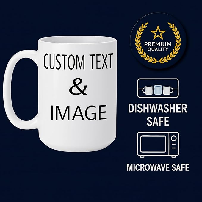 Customized 15oz Ceramic Coffee Mugs with Personalized Text and Photo Image Upload Novelty Gift, Personalize With Different Design And Images, Custom Gift (White)