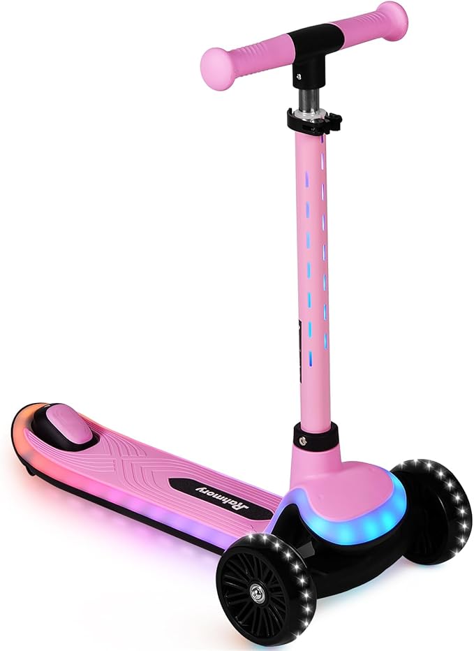 3-Wheel Light-Up Kids Scooter, 20 Different Light Patterns,Three Adjustable Heights,Lean to Steer, Balance Scooter for Ages 3-8