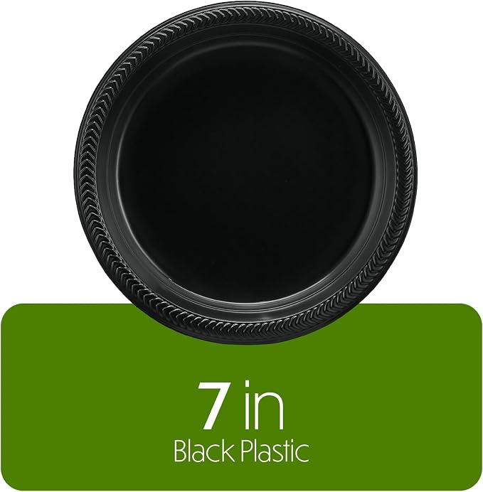 PLASTICPRO 200 PCS Black Plastic Plates Light Weight 7 Inch Plastic Dinner - Image 5