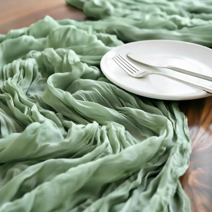 Sage Cheesecloth Table Runner 120 Inches 4 Pack Gauze Table Runner | Summer - Image 4