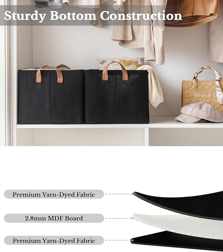 StorageWorks Storage Bins, Fabric Storage Bins for Shelves, Extra Large Storage Baskets with Metal Frame, Closet Baskets and Bins with Handles, Jumbo, Black, 2-Pack