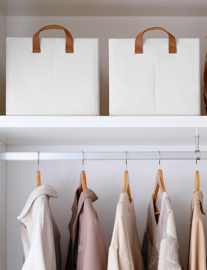 StorageWorks Storage Bins, Fabric Storage Bins for Shelves, Storage Baskets with Metal Frame, Closet Baskets and Bins with Handles, Beige, 2-Pack