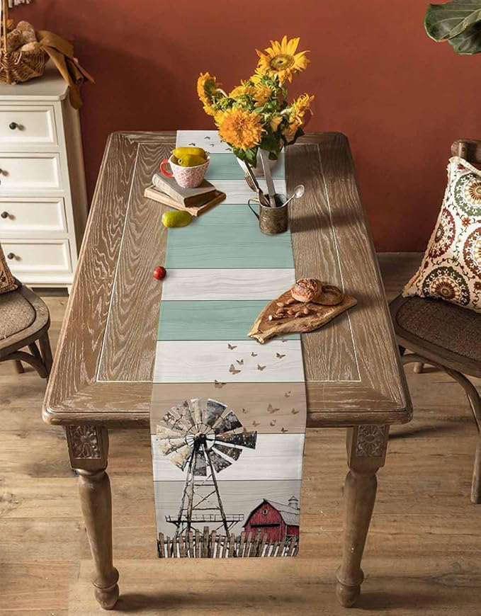 Farmhouse Windmill Table Runners 108 Inches Long, Cotton Linen Fabric Table - Image 4