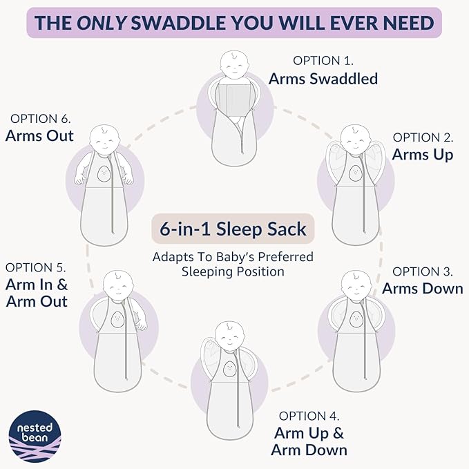 Nested Bean Air 6-in-1 Adaptable Baby Sleep Sack - Unweighted - Comfort & Safety for Natural Sleep, Preferred Arm Position Reduces Startle Reflex, Better for Baby, NB (7-13lbs) Sand