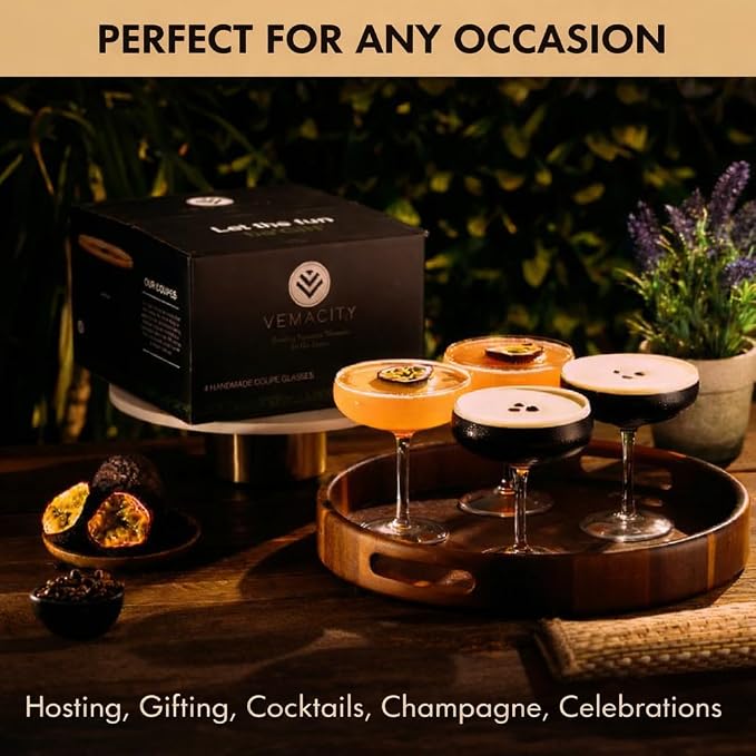 VEMACITY - Elegant Espresso Martini Glasses Set of 4 - Classic Coupe Glasses - Image 3