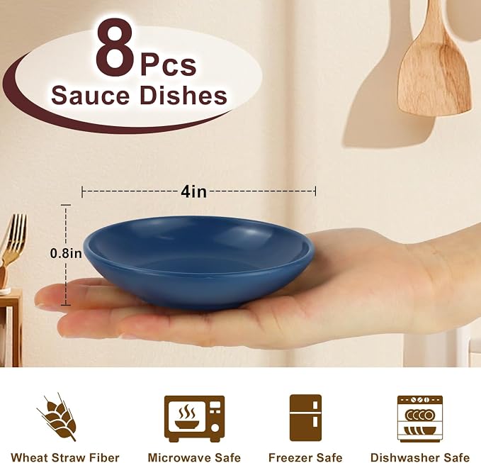 4 Inch Soy Sauce Dishes 8 Pieces, Lightweight and Unbreakable Wheat Straw Plates - Image 2