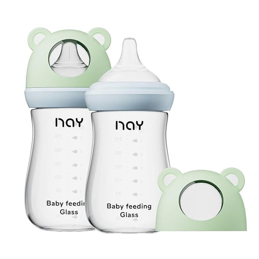 Natural Glass Baby Bottle for Breastfeeding Babies, 8oz Anti-Colic Baby Bottle with Natural Response Nipple(M), Clear, Wide Neck, 2 Pack, 3 Months+