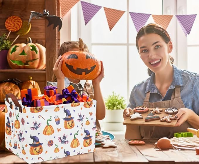 HIYAGON Rectangular Halloween Basket Trick or Treat Basket for Kids Boys and Girls Pumpkin Candy Box for Halloween Parties Cute Storage Bin Organizer Box Room Decor(Pumpkin)