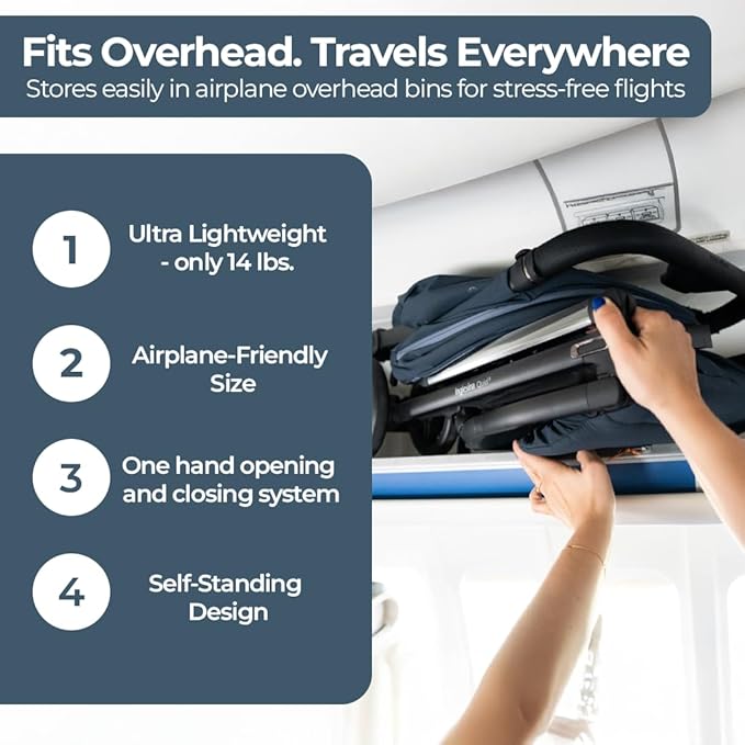 Inglesina Quid³ Stroller, Cosmic Black - Compact Reclining Travel Stroller for Baby & Toddler 0-55 lbs, One Hand fold, Car seat Compatible, Airplane Overhead, Lightweight, Foldable, XL UPF 50+ Canopy