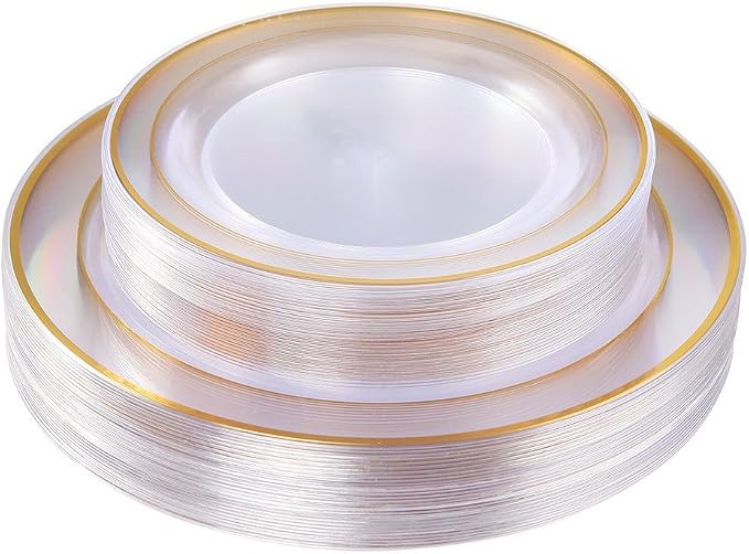 60 Pcs Clear Gold Plastic Plates, Premium Disposable Party Plates | Clear and by I00000