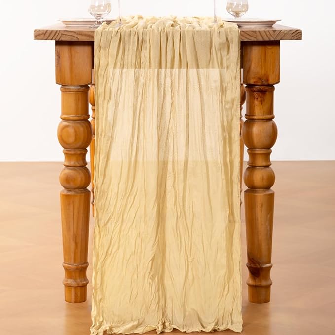 DeZerlor Champagne Cheesecloth Table Runners 6 Pack Summer Boho Runners | - Image 5