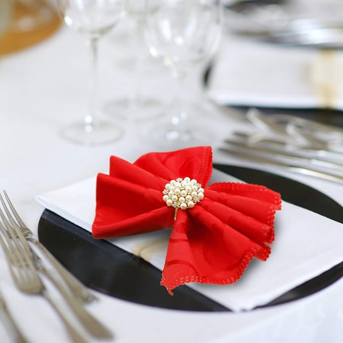 Hotop 12 Pcs Gold Napkin Rings Pearls and Flower Napkin Buckles | Rhinestone - Image 4