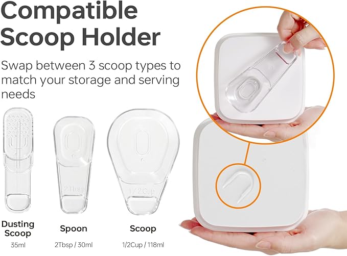 Felli Flip Tite Food Storage Container with Scoop & Lid 5" LARGE Airtight Ring Top, Acrylic Canister Jar for Sugar Flour Baking Powder Protein Rice Pasta Kitchen Organizer Gift Set (10pk, Variety)