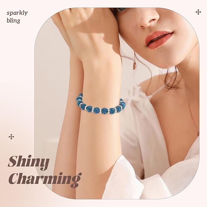 160pcs 10mm Rhinestone Beads for Jewelry Making, Blue Zircon Shiny Round Disco Ball Beads Bulk, Sparkle Crystal Clay Christmas for Bracelet Baseball Necklace Earring Crafting and DIY