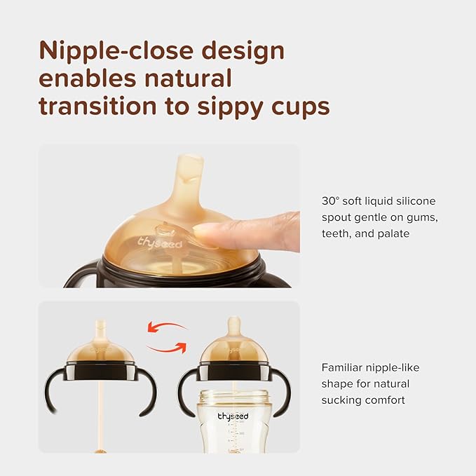 thyseed PPSU Weighted Straw Cup with Handles Toddlers Transition Bottles to Sippy Cups No Spill Learner Milk Water Baby Bottle Soft Silicone Spout Dishwasher Safe BPA Free 6+ Months 10oz/300mL 1 Pack