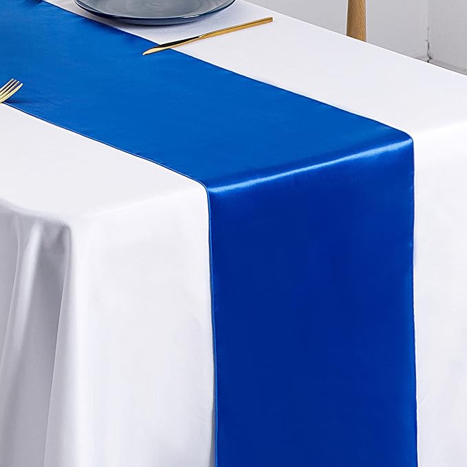 SiinvdaBZX 4 Pcs Royal Blue Satin Table Runner 12 x 108 inches Long | Bright - Image 5