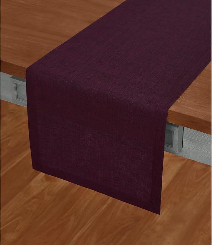 Solino Home 100% Pure Linen Table Runner Burgundy, Athena 14 x 156 in Long | by SolinoHome
