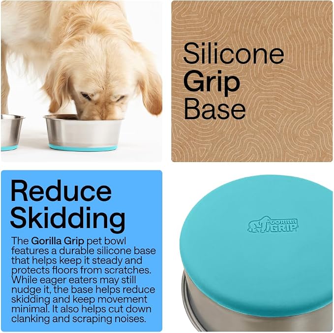 GORILLA GRIP Dog Bowls, Food Grade 304 Stainless Steel Holds 4 Cups Each Food - Image 3