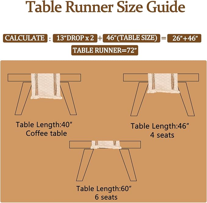 Boho Table Runners 120 Inches Long Farmhouse Macrame Table Runner Cotton Linen - Image 4