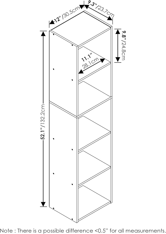 Furinno Luder Bookcase / Book / Storage, 5-Tier Cube, French Oak