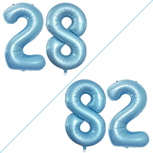 GOER Number 28 Balloons for 28th Birthday Party Decorations,42 Inch Jumbo Foil Helium 82 Balloons for 82nd Birthday Party Decoration (Light Blue)