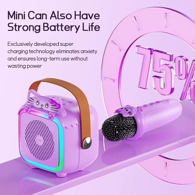 Karaoke Machine with 2 Wireless Microphones for Kids Adults,Portable Bluetooth Speaker Girls Toddlers Toy Gift for Aged 3-12 Year Birthday Parties Christmas Party - Purple