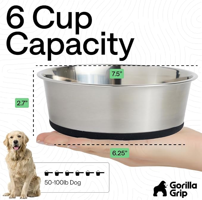 GORILLA GRIP Dog Bowl, Holds 6 Cups, Food Grade 304 Stainless Steel Food and - Image 4
