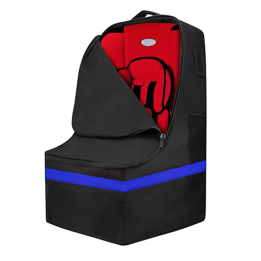 Car Seat Travel Bag - Padded, Comfortable, Durable, Roomy Gate Check Carseat Cover Backpack Fits 3-in-1，Convertible, Booster & Infant Car Seats for Airplane, Airport, Blue