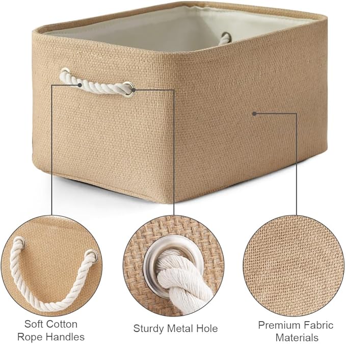 TheWarmHome Organization and Storage Bin for Shelves - Large 3 Pack 16x12x8 inch Storage Basket for Organizing, Canves Storage Cubes for Organizer Toy Closet Cloth Gift (Beige)