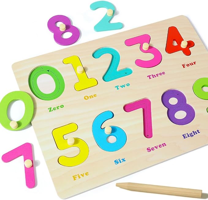 GRINNNIE Toddler Puzzle for 1 2 3 Years Old, Wooden Alphabet Number Peg Puzzles for Preschool Toddlers Age 2-4, Great Learning Puzzle Toy 1st Birthday Gift for Girls Boys