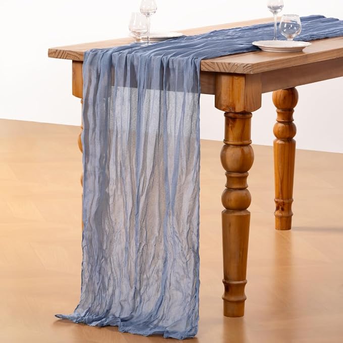 DeZerlor Dusty Blue Cheesecloth Table Runner 1 Pack Summer Boho Runner | - Image 5