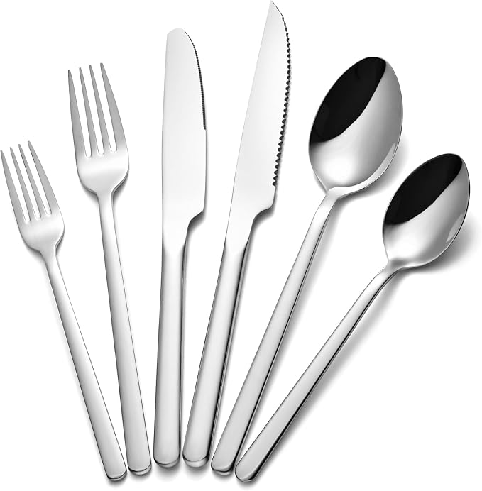 48-Piece Silverware Set with Steak Knives, Flatware Set by KINGSTONE