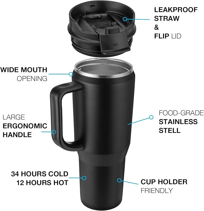 EALGRO 40 oz Tumbler with Handle, Insulated Tumblers with Lid and Straw | - Image 3