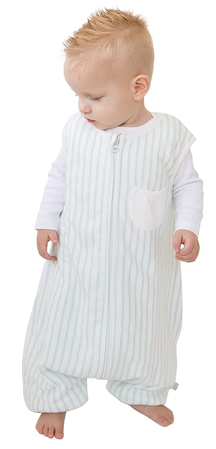 Tealbee Dreamsuit: Toddler Sleep Sack with Feet 12-18 months, 18-24 months - 1.5 TOG Winter Baby Wearable Blanket for Walkers - Rayon made from Bamboo, Organic Cotton Sleep Bag - Minty Stripes