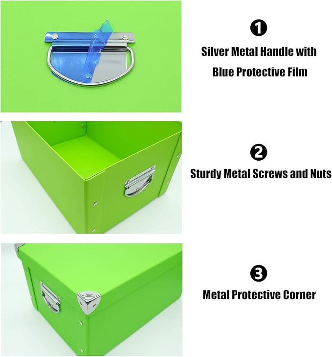 GUOZI Collapsible Storage Box, Decorative Memory Box with Lid & Metal Reinforced Corners, Cardboard File Bin with Handles, Organizer Gift Box for Keepsake Toy Photos Office Nursery Wardrobe Bookshelf