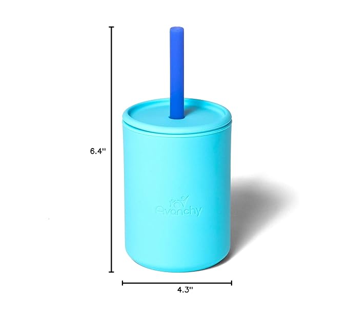 Avanchy Silicone Training Sippy Cup with Straw Lid – Tiny Cup for Babies 6+ Months to Toddlers 1 Year Old – 5 oz Infant Water Cup for Baby Led Weaning, Blue