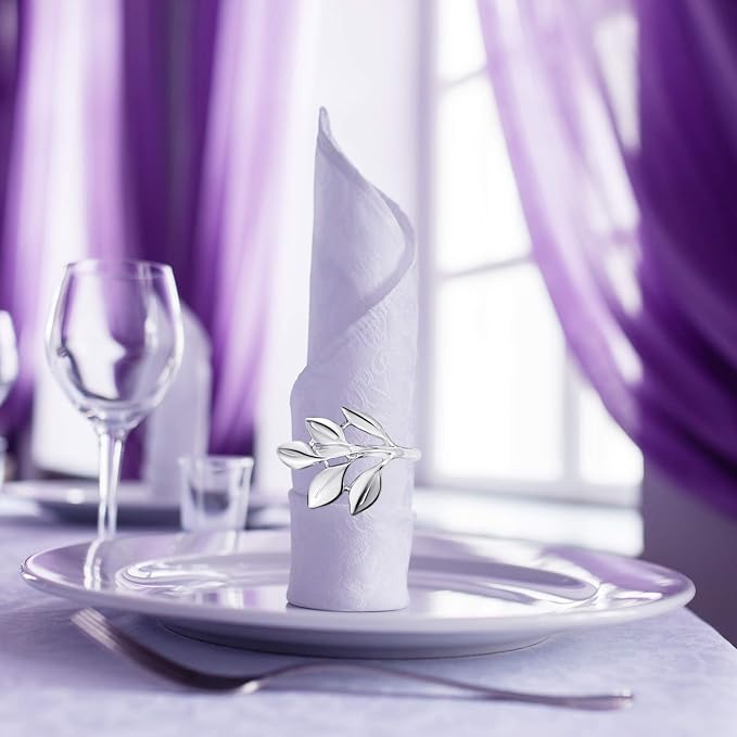 Hotop Set of 300 Leaf Napkin Rings Silver Metal Napkin Rings Holders Bulk - Image 5