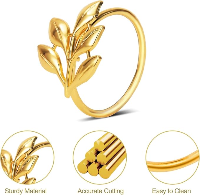 KPOSIYA Set of 100 Leaf Napkin Rings Metal Gold Napkin Holder Table Napkin Rings - Image 5