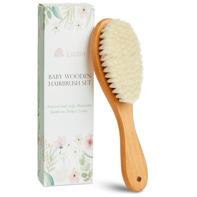 Lictin Baby Hair Brush, Natural Soft Goat Hair Brush, Newborn Cradle Cap Brush for Boys and Girls, Newborn Baby Essentials, Perfect Registry Gift, 1 PCS, Walnut