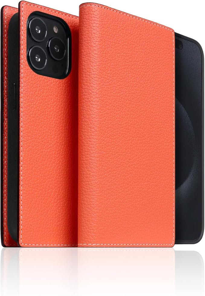 D8 Neon Full Grain Leather Wallet Case for iPhone 15 Pro - [2-in-1] Handcrafted Detachable Diary Style with Magnetic MagSafe Back Cover, Gift Box Included (Coral)