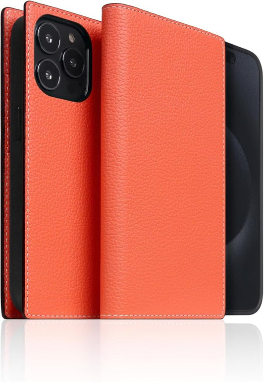 D8 Neon Full Grain Leather Wallet Case for iPhone 15 Pro - [2-in-1] Handcrafted Detachable Diary Style with Magnetic MagSafe Back Cover, Gift Box Included (Coral)