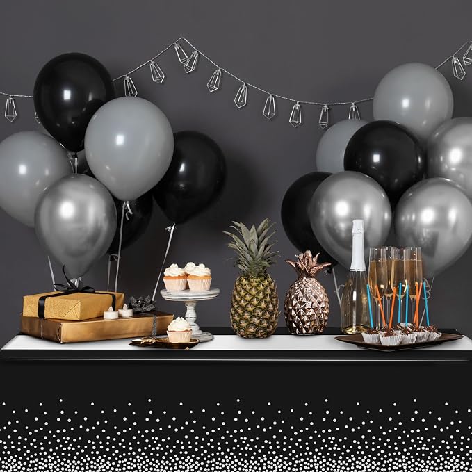 12Pcs Black Silver Tablecloth Party Decorations, Plastic Black Table Cloth - Image 5