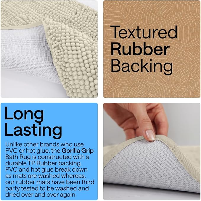 GORILLA GRIP Bath Rug Mat 44x26, Thick Absorbent Chenille, Quick Dry Microfiber - Image 3